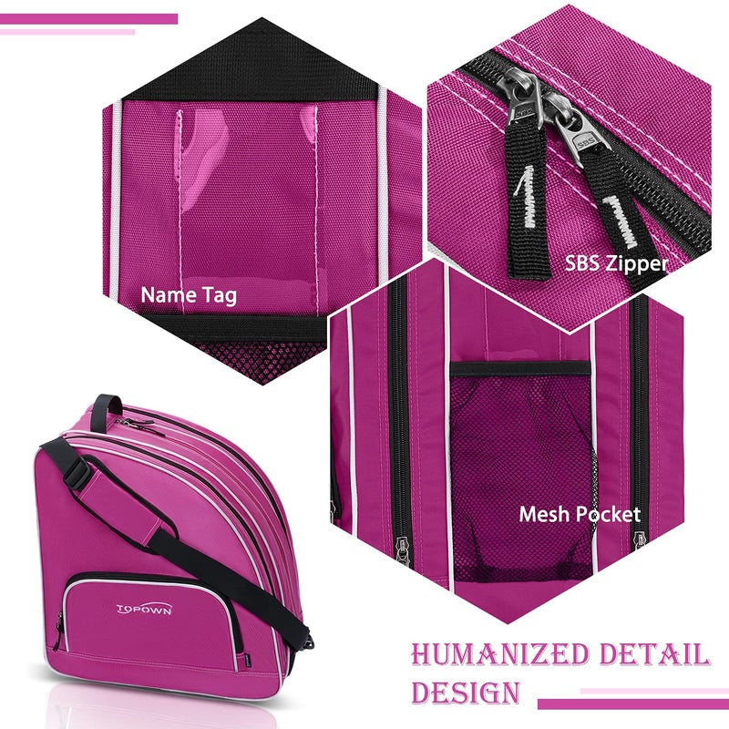 TOPOWN Ice Skate Bag for Men & Women - Premium Roller Skate Bag in Black & Rose Red - Image 4